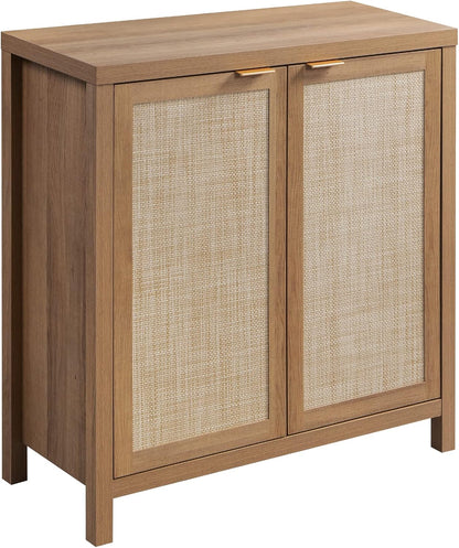 SICOTAS Sideboard Buffet Cabinet with Large Storage - Boho Rattan Credenza Coffee Bar Cabinets with Adjustable Shelves, Buffet Console Table for Kitchen Living Room Hallway - Oak