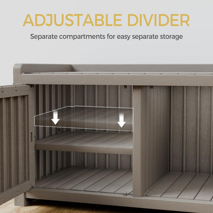 Shoe Bench - Waterproof Resin Storage Bench with Adjustable Shelves - Indoor & Outdoor Use, 3 Doors Entryway Bench with Hidden Storage Space - Storage Cabinet for Bedroom, Hallway, Grey