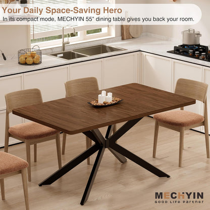 Extendable Dining Room Table for 4 6 8, 55"-70.9" Long Rectangle Kitchen Table,Wood Expandable Dining Table with Butterfly Leaf Self-Storing, Space Saving, For Kitchen Dining Living Room,Modern,Walnut | Simply Flip Leaf Expandable Rectangle Dining