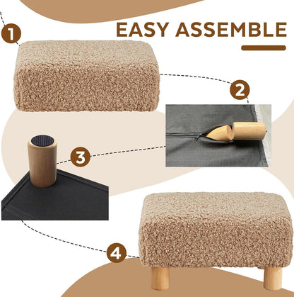 Small Foot Stool Ottoman, Sherpa Footstool Ottoman Foot Rest for Couch, Rectangle Footstools and Ottomans Small for Living Room, Entryway and Bedroom (Light Brown)