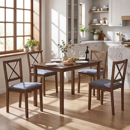 Giantex Dining Table Set for 4, Wood Kitchen Table with Upholstered Chairs | Farmhouse Space-Saving Dinette Set with X-Shaped Backrest for Small Space, Breakfast Nook, Dining Room