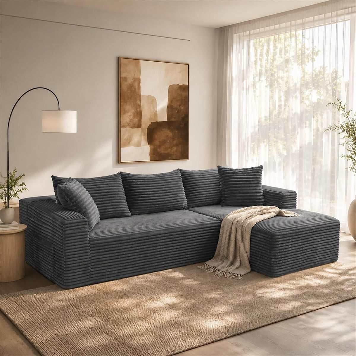 108" Modular Sectional Cloud Couch for Living Room Deep Seat L Shapes Couch with Oversized Chaise Lounge, Comfy Memory Foam Flannel Fabric Sofa for Bedroom Apartment, No Assembly Required