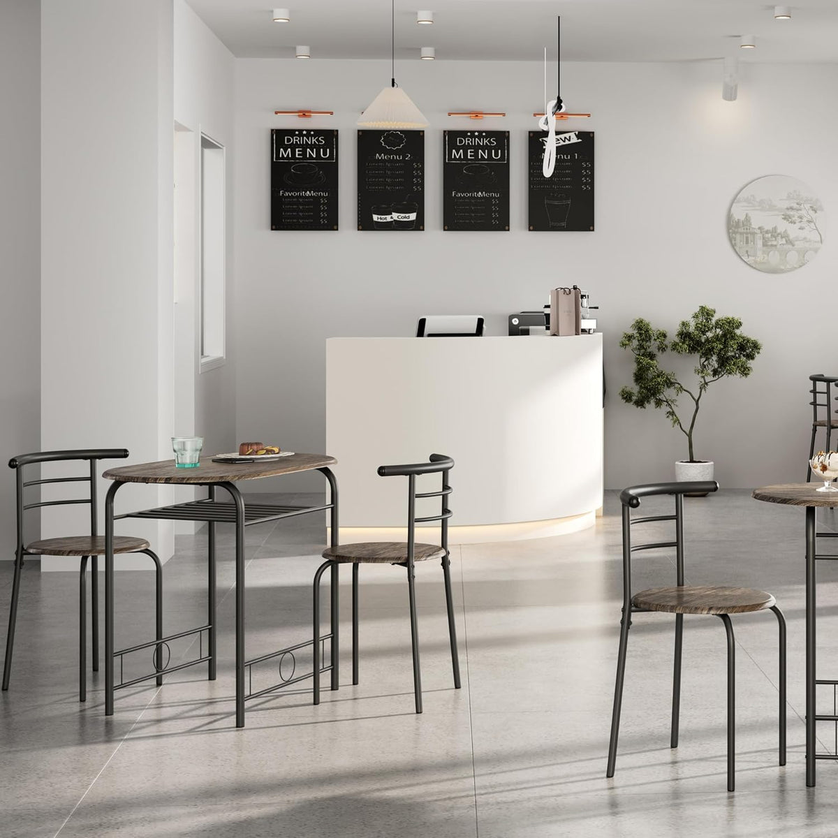 Yaheetech 3 Piece Dining Table Set for 2 Small Table and Chairs Drift Brown | Compact Breakfast Table and Chairs, Space Saving MDF Tabletop and Iron Frame with Chairs, for Kitchen/Apartment/Small Space