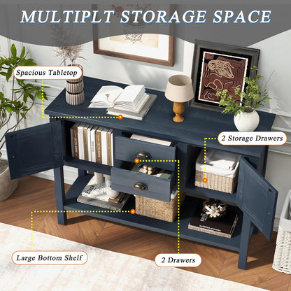 LKTART Farmhouse Sideboard Buffet Cabinet,Solid Wood Sideboard with Storage Drawers and Bottom Shelf, Buffet Cabinet Coffee Bar for Entryway Hallway Foyer,Easy Assembled (46.5" Navy Blue)