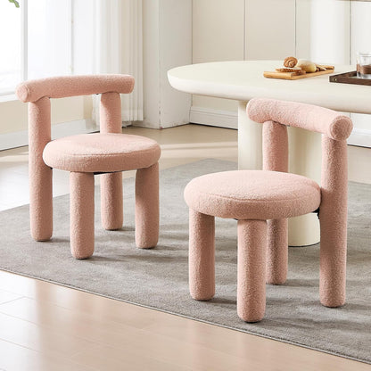 Boucle Dining Chairs Set of 2, Mid Morden Century Chairs with Curved Back Round Upholstered Round Dining Chairs, Armless,for Bedroom Kitchen and Dining Living Reading Room Reception, Pink
