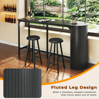 Fluted Bar Table and Chairs Set, 55'' Long Bar Tables with 2 Stools, 3 Piece Counter Height Dining Table for 2, Space Saving Kitchen Table for Bar, Dining Room, Kitchen, Breakfast Nook Corner, Black