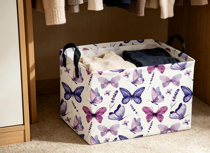 Rectangular Butterfly Baskets Storage Bins Organizer Box Room Decor for Home(Purple Butterfly)