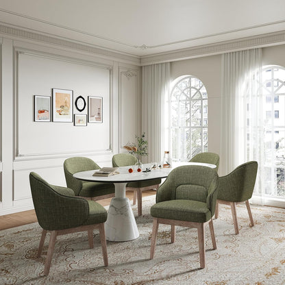 MALOL Dining Chairs Set of 6 with Lumbar Support,Fabric Upholstered Kitchen Chairs with Wooden Legs,Green