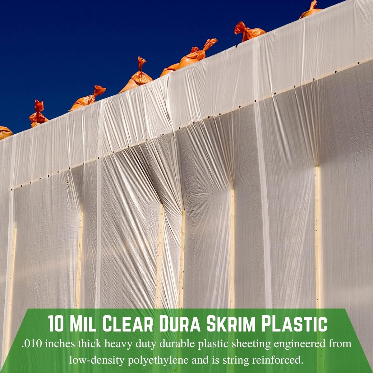 Farm Plastic Supply - Dura Skrim String Reinforced Clear Plastic Sheeting - 10 Mil - (52' x 45') - UV-Rated Extra Heavy Duty Poly Film Tear Resistant, Vapor Barrier Polyethylene Roll for Construction