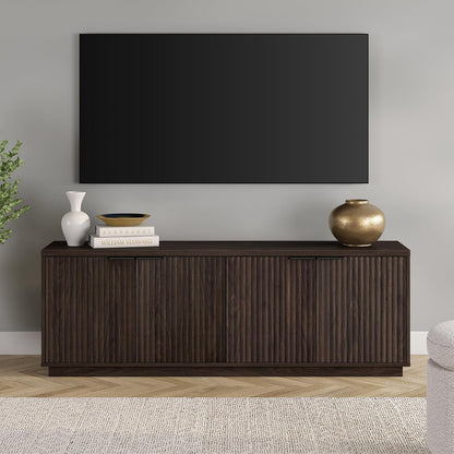 Henn&Hart 70" TV Stand for TVs up to 78", Rich Brown | Elegant ribbed doors, adjustable shelves, and cable cut-outs create stylish, clutter-free storage for any room