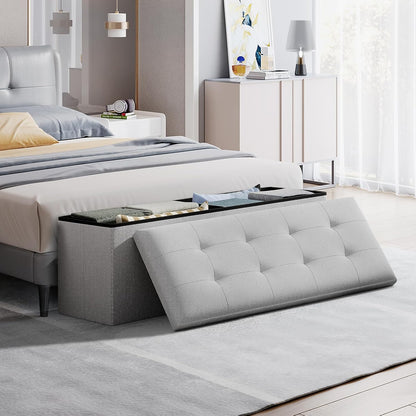 Storage Ottoman Bench, 43 Inch Ottoman Foot Rest, End of Bed Bench, Storage Chest for Living Room, Bedroom, Entryway, Light Gray