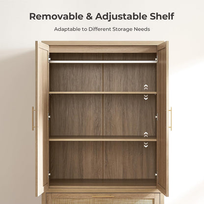 SICOTAS 71 inch Rattan Wardrobe Closet : Armoire Wardrobe with Drawers