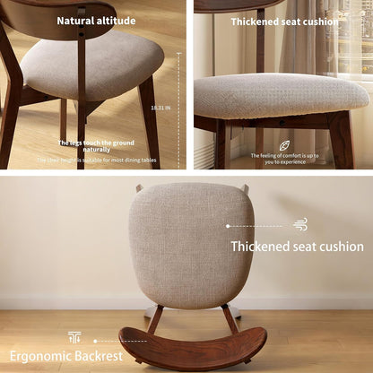 Mid Century Modern Walnut Dining Chairs Set of 4, FAS-Grade Oak, 400 lbs | Heavy-Duty Commercial Grade, Armless, Solid Curved Back, Smoked Brown Upholstered Seat, for Kitchen, Dining Room, Restaurant