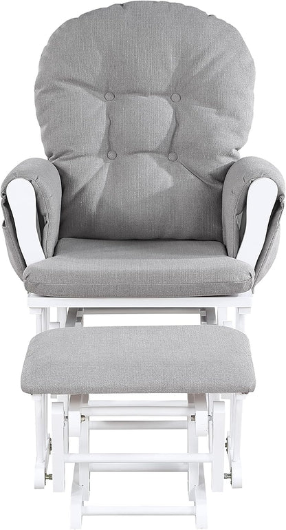 Mason Glider and Ottoman White Wood and Oyster Fabric
