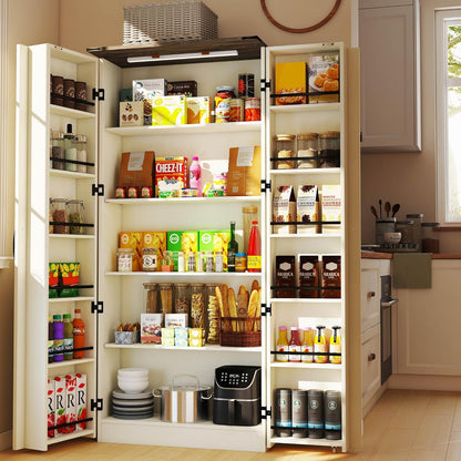 Tall Kitchen Pantry Cabinet, White Wood Storage Cabinet with 2 Doors | Food Pantry Cabinets for Kitchen Storage, Off White Wood Storage Cabinet, Farmhouse Cabinets with Freestanding Cupboard