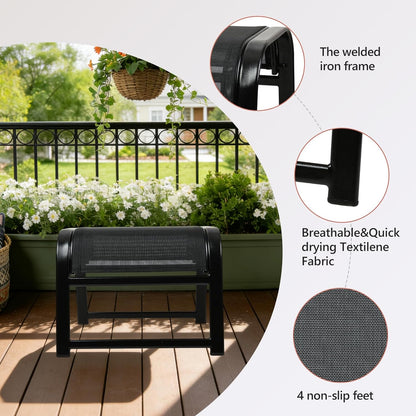 Assembled Patio Outdoor Ottoman 2 Set, Portable Footstools Textliene Metal Foot Rest Black