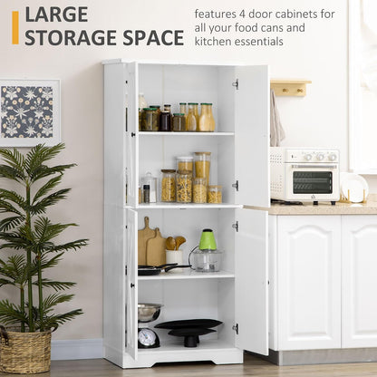 70.75" Farmhouse Kitchen Pantry Cabinet, Freestanding Tall Storage Cabinet with 4 Barn Doors and Adjustable Shelves for Dining Room, White