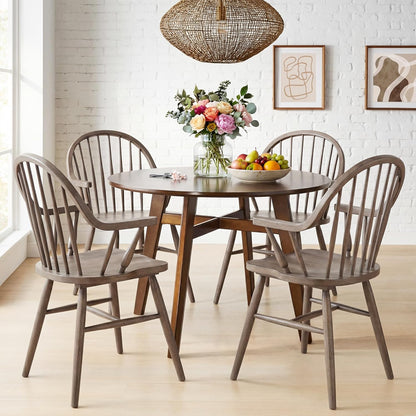 DUHOME Windsor Dining Chairs Set of 2, Solid Wood Spindle Curve Back Chairs with Arms, Farmhouse Mid Century Modern Chairs for Kitchen, Dining Room, Restaurant, Cafe & Hotel