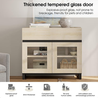 WAMPAT Sideboard Buffet Cabinets, Modern Credenza Sideboard with Adjustable Shelf and Metal Base, Coffee Bar Cabinet Accent Storage Cabinet for Living Room, Kitchen, Beige-B,3 Pcs