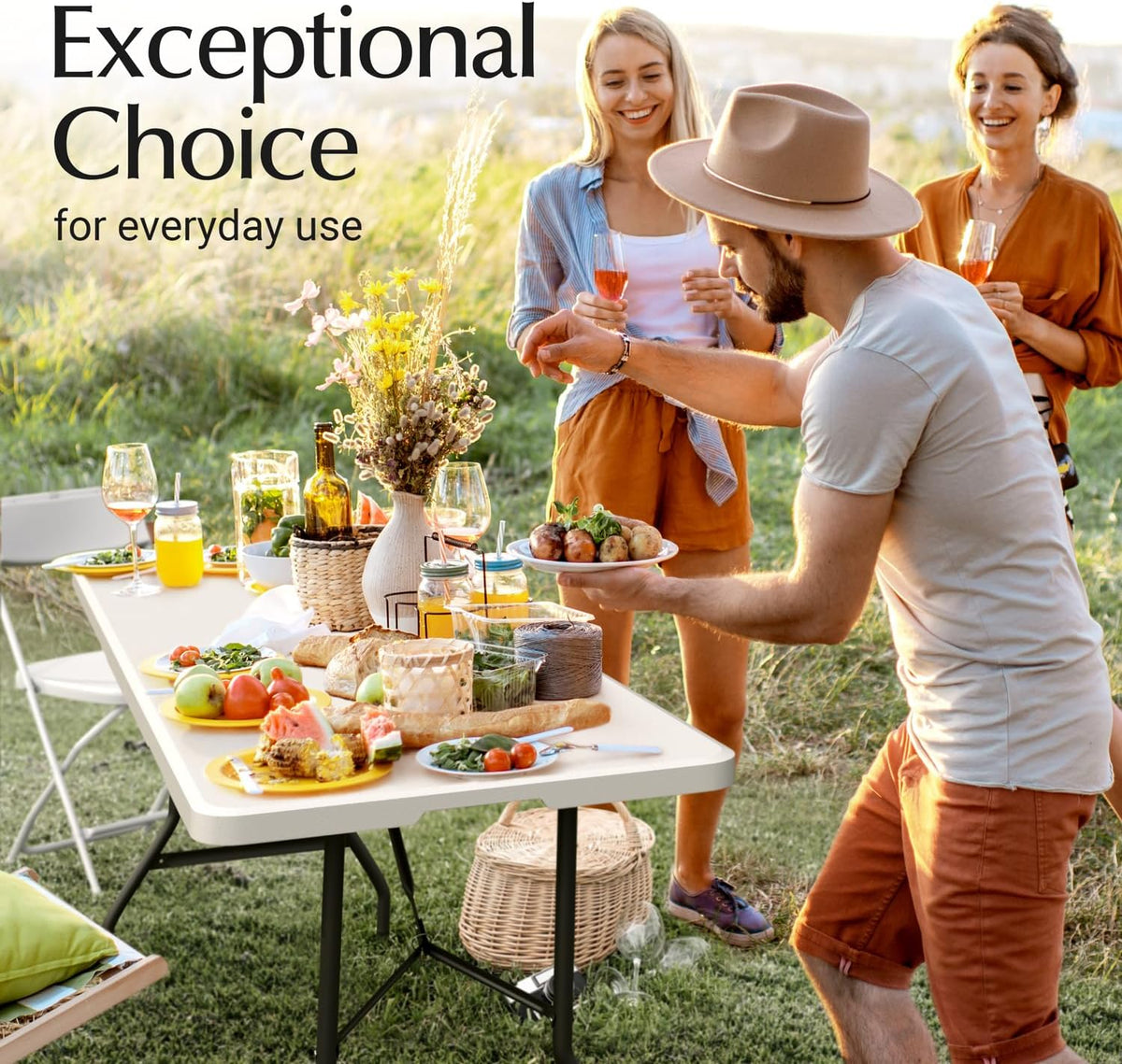 6 Feet Foldable Table with Built in Handle & Steel Legs | 6FT Heavy Duty Folding Portable | Perfect for Party, Dining, Wedding, Events, Picnic Indoor, Outdoor, Camping, Utility, Folding - 6 Foot