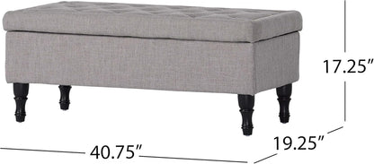 Storage Ottoman Bench, 40 Inch Tufted Ottoman with Storage Compartment and Solid Wood Legs, Multi-Purpose Foot of Bed Bench for Living Room, Bedroom, Entryway, Linen Fabric (Grey)