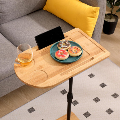 C-Shaped Oval Couch Tray Table， 360°Swivel Wider TV Tray Table Sofa Bamboo Height Adjustable Side Table with Slots for Bed & Chairs in Living Room Bedroom (Oval)