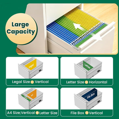 4 Drawer File Cabinet with Lock, Metal Vertical Filing Cabinet, Filing Cabinets for Home Office, Locking File Cabinet Hanging Files for A4/ Legal/Letter, Require Assembly, White