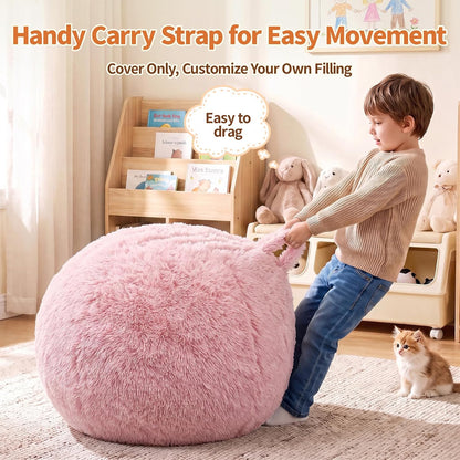 Stuffed Animal Storage Bean Bag Chair Cover, Soft Bean Bag Cover | Fluffy Faux Fur Stuffed Animal Storage Chair, Non-Slip Bottom, Fill with Plush Toys or Blankets, for Kids Teens Adults Girls