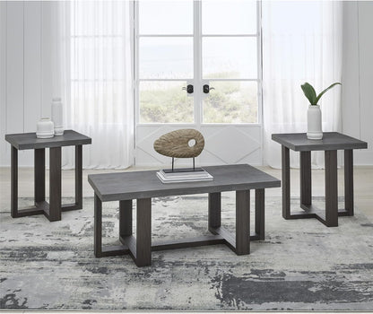 Signature Design by Ashley Dynnford Industrial Water Stain Resistant Table, Set of 3, Gray & Dark Brown