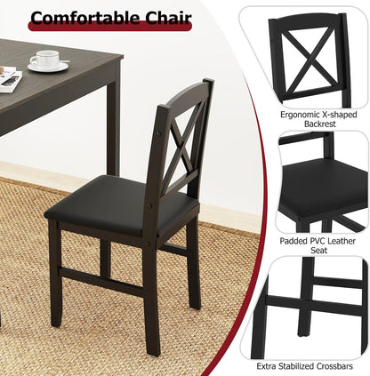 Tangkula Mid-Century Modern Dining Table Set for 2, Wooden Kitchen Table & 2 Chairs with Padded Seats, 3-Piece Compact Dining Set for Small Spaces, Kitchen, Living Room (Grey+Black)