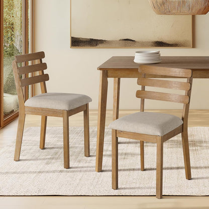 Farmhouse Dining Table Set for 4, Wooden Kitchen Table & Solid Wood Chairs | 4 Upholstered Chairs, Modern Rectangular Dining Room Table and Chairs for Kitchen, Small Spaces, Rubberwood Legs, 5-Piece