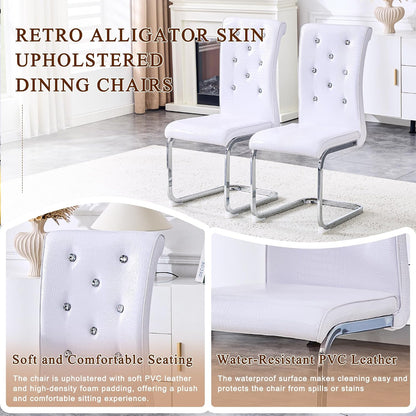 Dining Table Set for 6, Kitchen Table Chairs Set of 6, Modern Dining Room Set 63'' Marble Dinner Table PU Leather Upholstered Chairs for Kitchen (White-cro)