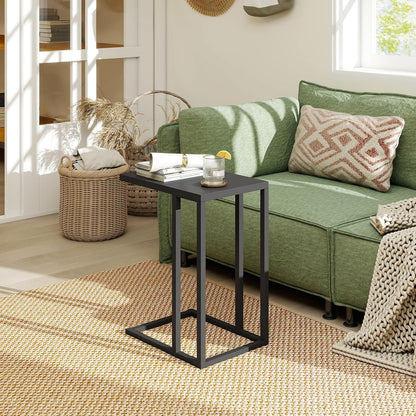 HAPPYGRILL C-Shaped Side Table with Metal Frame, Adjustable Foot Pads, Small Industrial End Table for Couch Sofa, Living Room Bedroom Office(1)