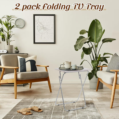 Geetery 2 Pack Folding TV Tray Tables No Assembly Required 18.9 x 15 x 26 in Dinner Table Foldable Snack End Table for Bed Couch Eating Living Room Bedroom (Light Brown)