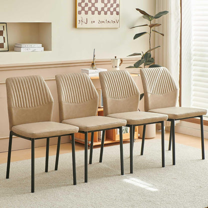 Comfortable Dining Chairs Set of 4 Upholstered Faux Leather Cushion Seat | Ergonomic Design, Easy Assembly, Stain Resistant Material - Beige