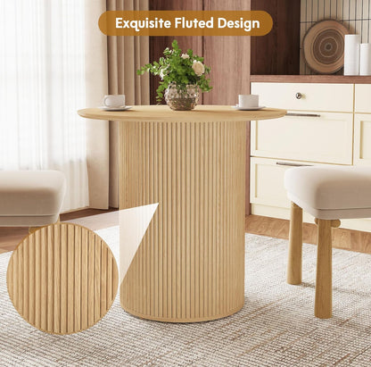 AVZEAR 31.5" Round Dining Table for 2 People, Small Kitchen Dinner Table with Fluted Wood Base, Farmhouse Circle Dining Tables for Home, Kitchen, Dining Room, Living Room (Nature)