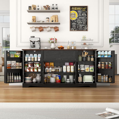 65" Sideboard Buffet Cabinet with Storage, Farmhouse Kitchen Pantries Sideboard Cabinets with Drawer, Wood Coffee Bar Cabinet with Adjustable Shelves, Storage Cabinets for Kitchen, Black