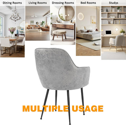 Dinning Chairs Set of 2, Upholstered Accent Chairs with Black Finished Metal Plating Legs for Living Room Chairs, Light Gray