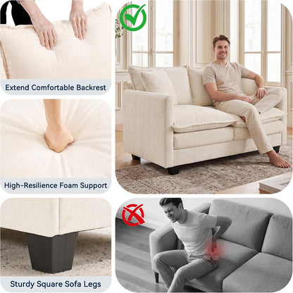 3 Seater Couch & Loveseat Sofa 2 Piece Set, Small 50" Love Seat & 69" Cloud 3 Seat Couch Sofa Set Washable Chenille Pillow Living Room Set for Apartment Office 50-Beige-3+2