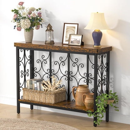 XCSOURCE Console Table, 42.5" Entryway Table with Storage Shelf, Narrow Sofa Table Behind Couch, 2-Tier Hallway Accent Tables for Living Room, Entrance, Foyer, Rustic Brown