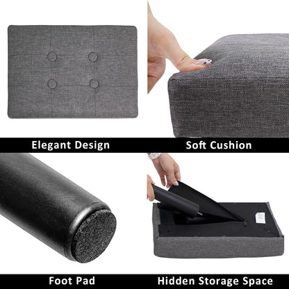 CAROLMADE Ottoman Foot Rest, Linen Small Ottoman Foot Stool with Legs Modern Footstool Ottomans for Living Room Entryway Office, Grey
