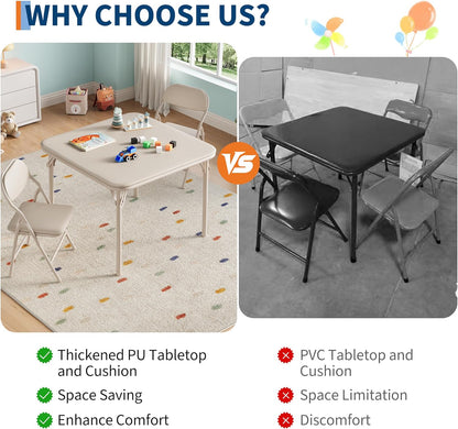 GAOMON 3 Piece Set Folding Table and Chairs Set, Boys and Girls Activity Table and Chairs Set for Dining Room,Daycare,Classrooms