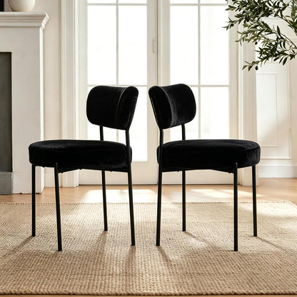 Boucle Dining Chairs Set of 4, White Mid Century Modern Kitchen Dining Room Chairs with Curved Backrest and Metal Frame, Round Upholstered Dining Chairs for Kitchen, Living Room