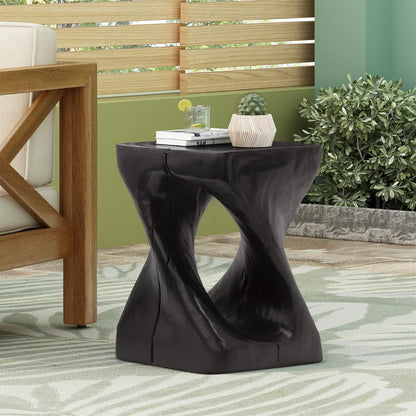 Modern Unique Design Accent Side Table Indoor Outdoor, Weatherproof, Magnesium Oxide End Table for Living Room, Bedroom Night Stand Bedside Table, No Need Assembly, 11.7''L x 11.7''W x 16''H, Black