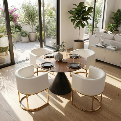 HNY Round Dining Table, 37.5" Modern Coffee Table with Walnut Inlay Tabletop & Matte Black Hourglass Base, Small Accent Table Compact Tables for Living Room, Bedroom, Balcony, Small Space