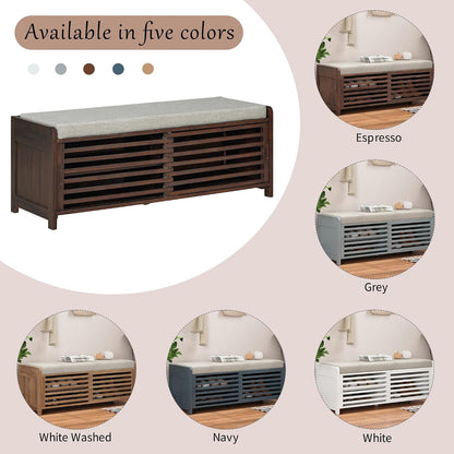 Ball & Cast Entryway Storage Bench with Shutter Doors, 43.3" Wooden Shoes Organizer, Modern Movable Upholstered Seat Entryway Shoe Rack Cabinet for Hallway Living Room, Espresso