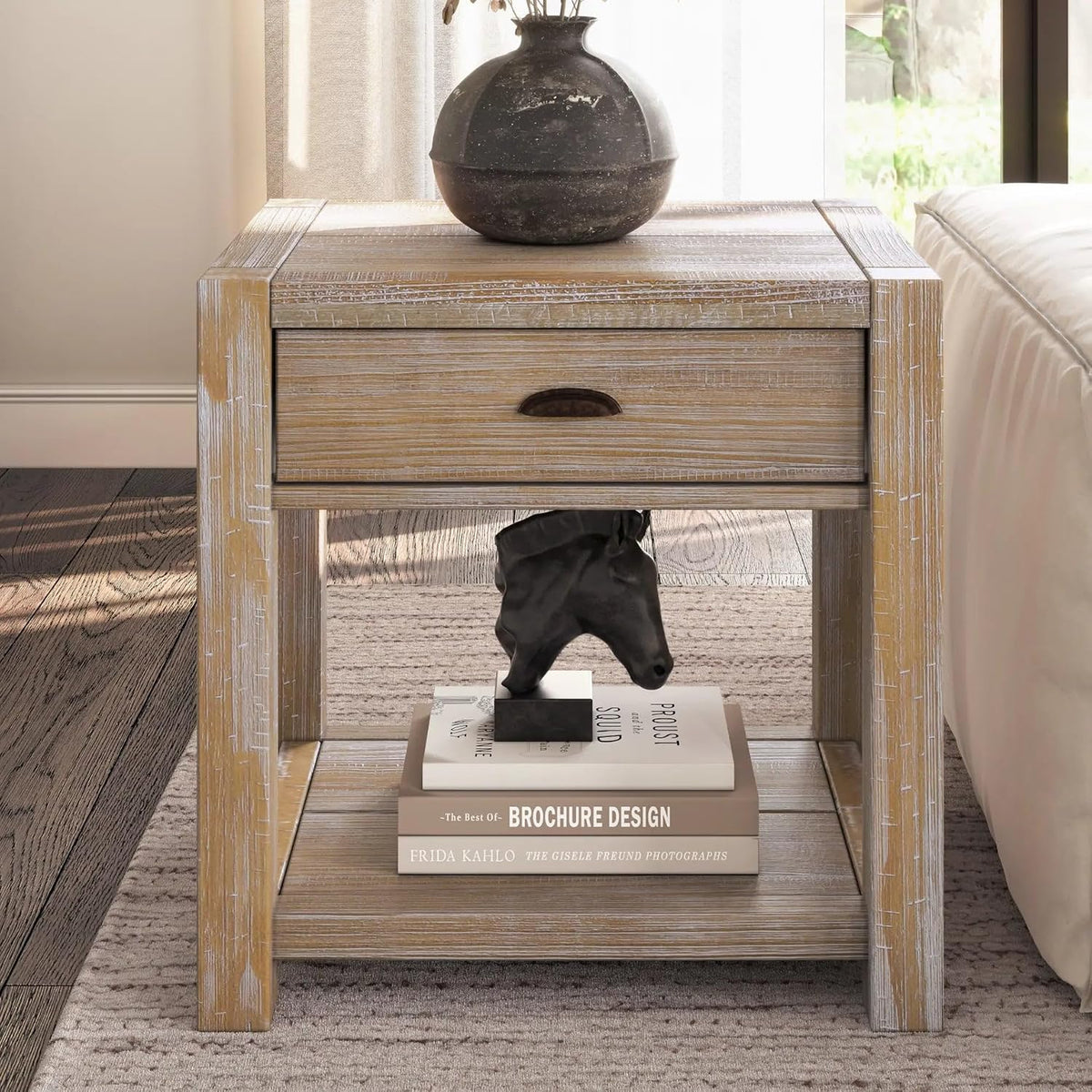 Grain Wood Furniture Montauk End Table, Solid Wood with a Driftwood Finish