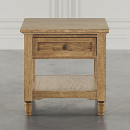 Brentwood Modern Transitional 24" Square End Table with Drawer and Storage Shelf,Light Brown