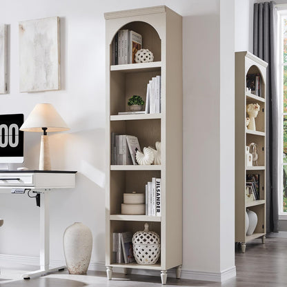IFGET 76" Tall Arched Bookcase, Farmhouse Narrow Arch Bookshelf, Cream