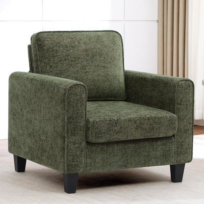 Comfy Accent Chairs for Living Room, Mid Century Modern Upholstered Living Room Chair, Chenille Reading Armchair for Apartment, Waiting Room, Office, Green